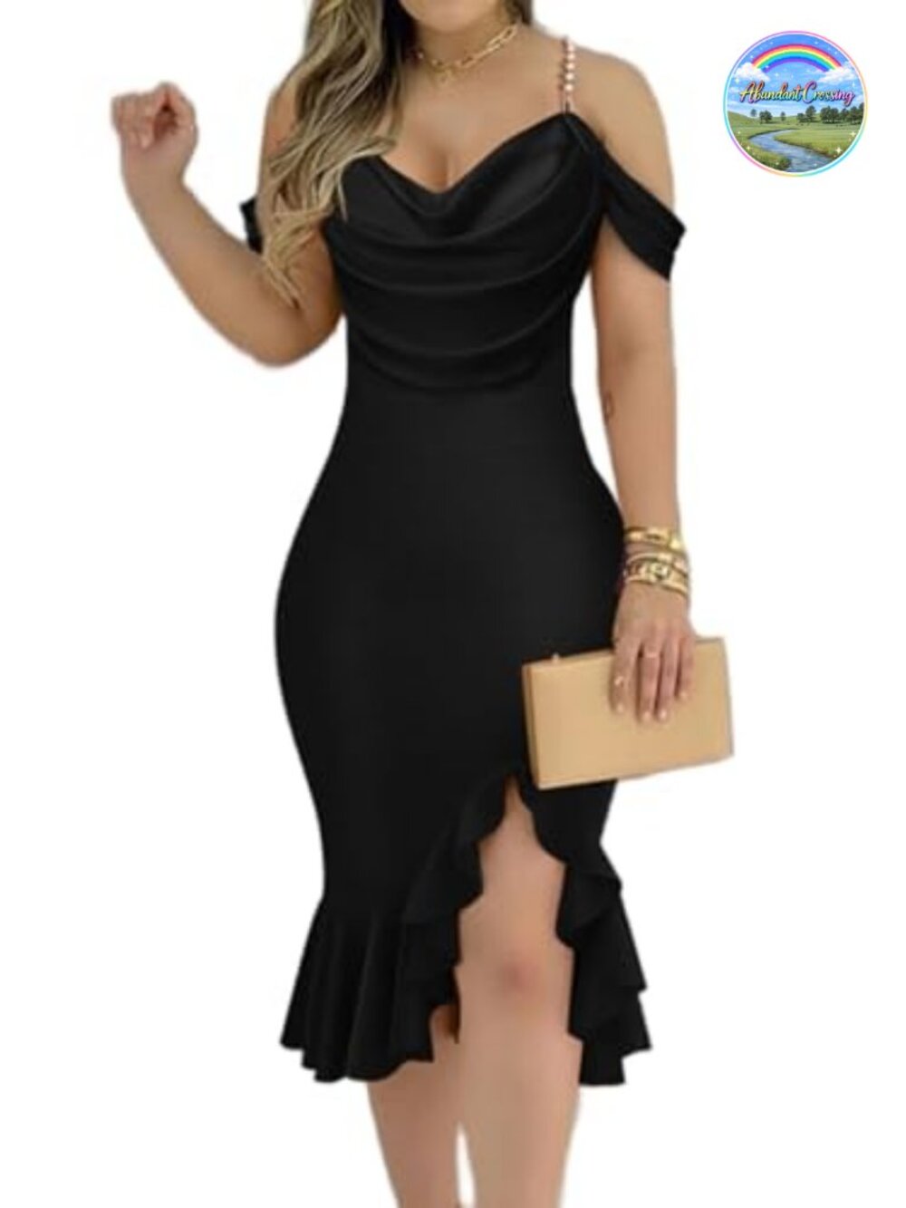 Pearl Strap Bodycon Midi Dress Sleeveless Ruched Club Party Formal
